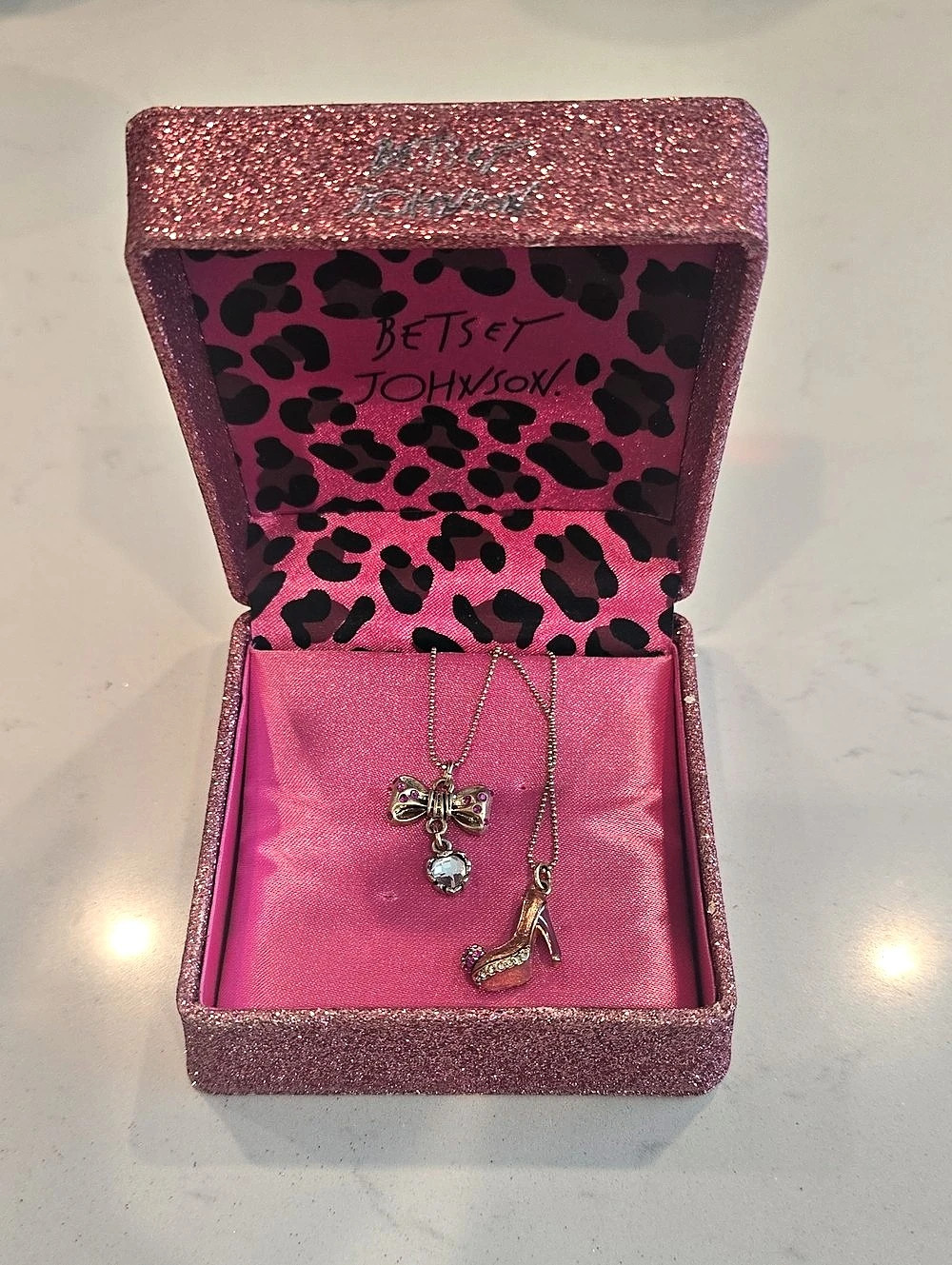 Betsey Johnson Pink & Silver Charm Necklace